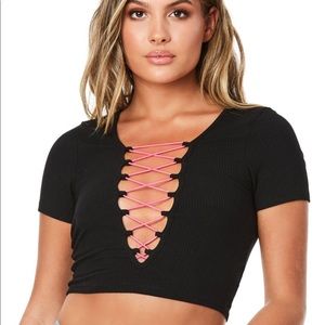 LF Bungee lace up black crop top